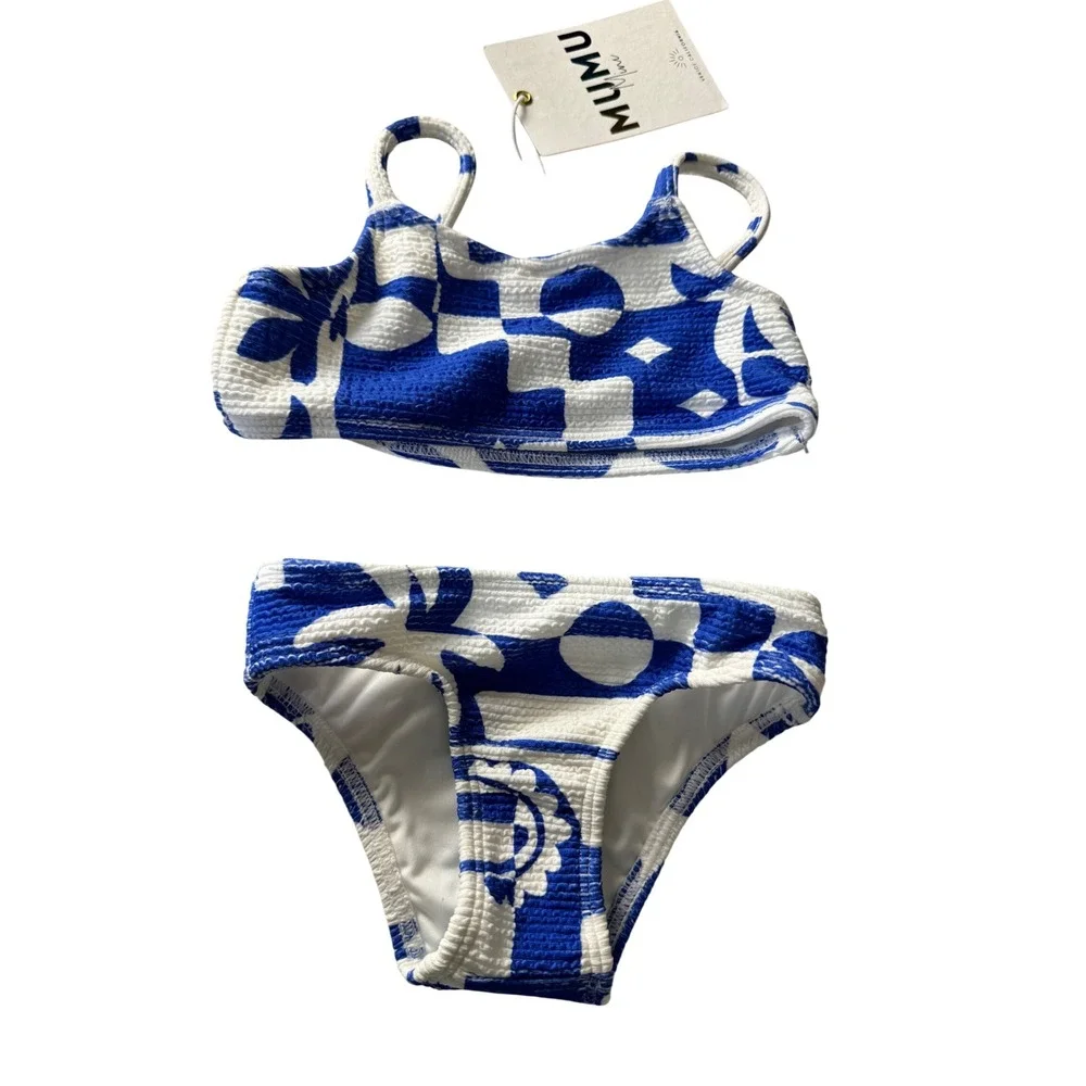 Show Me Your Mumu Girls Groovy Geometric Blue Bikini Set 1T NWT
